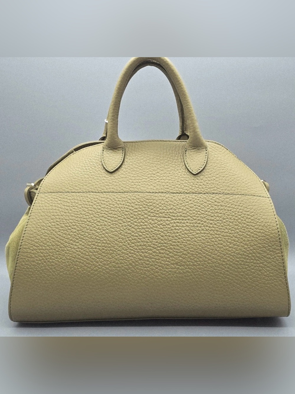 Anna Paola Classic Pebbled Leather Dome Satchel Travel Olive Made In Italy NE - Picture 11 of 11